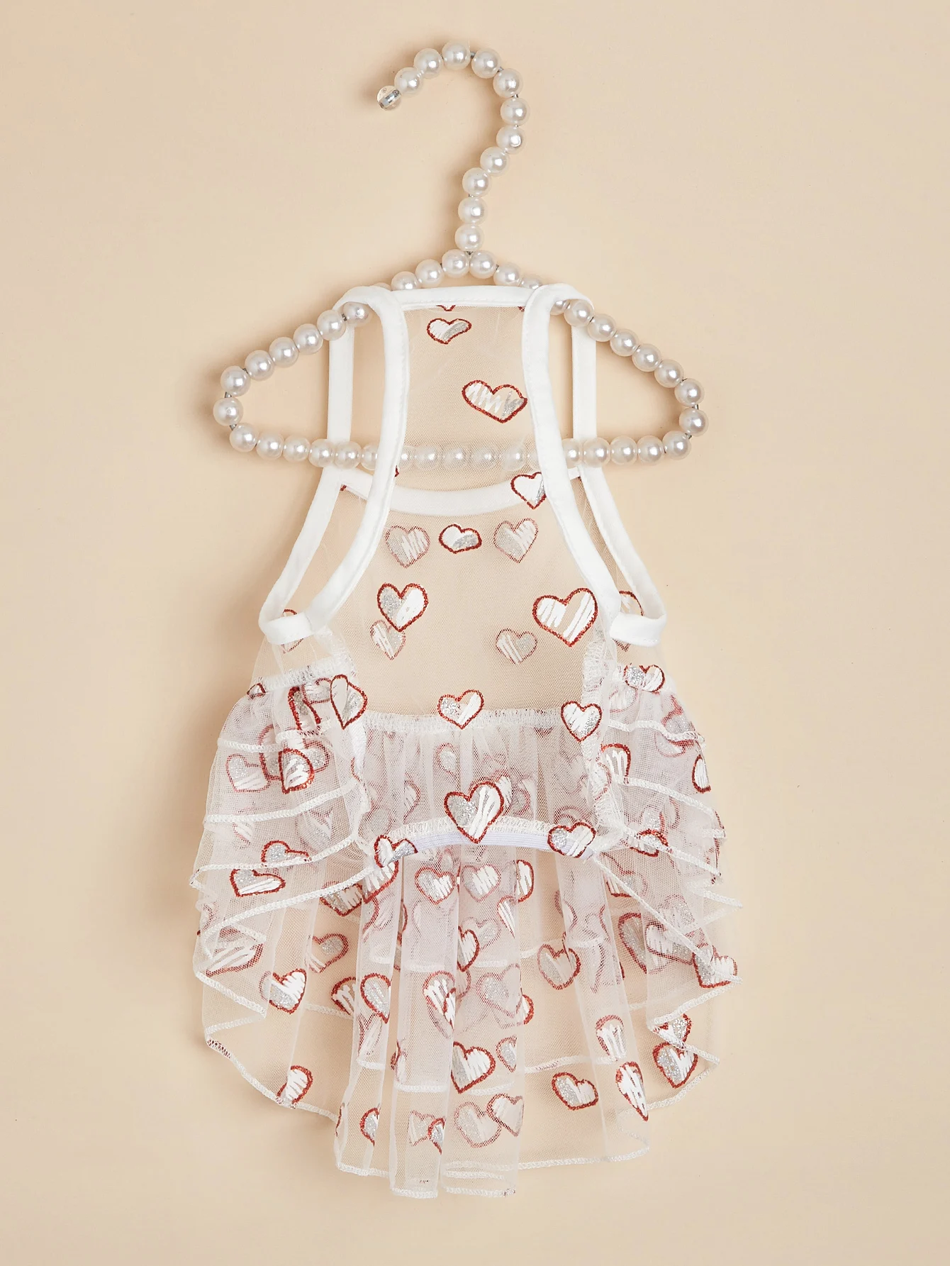 Vestido de tul para mascotas con estampado de corazones brillantes, volantes en capas, vestidos transparentes para perros para princesa niña cachorro perro gato gatito - imagen 3