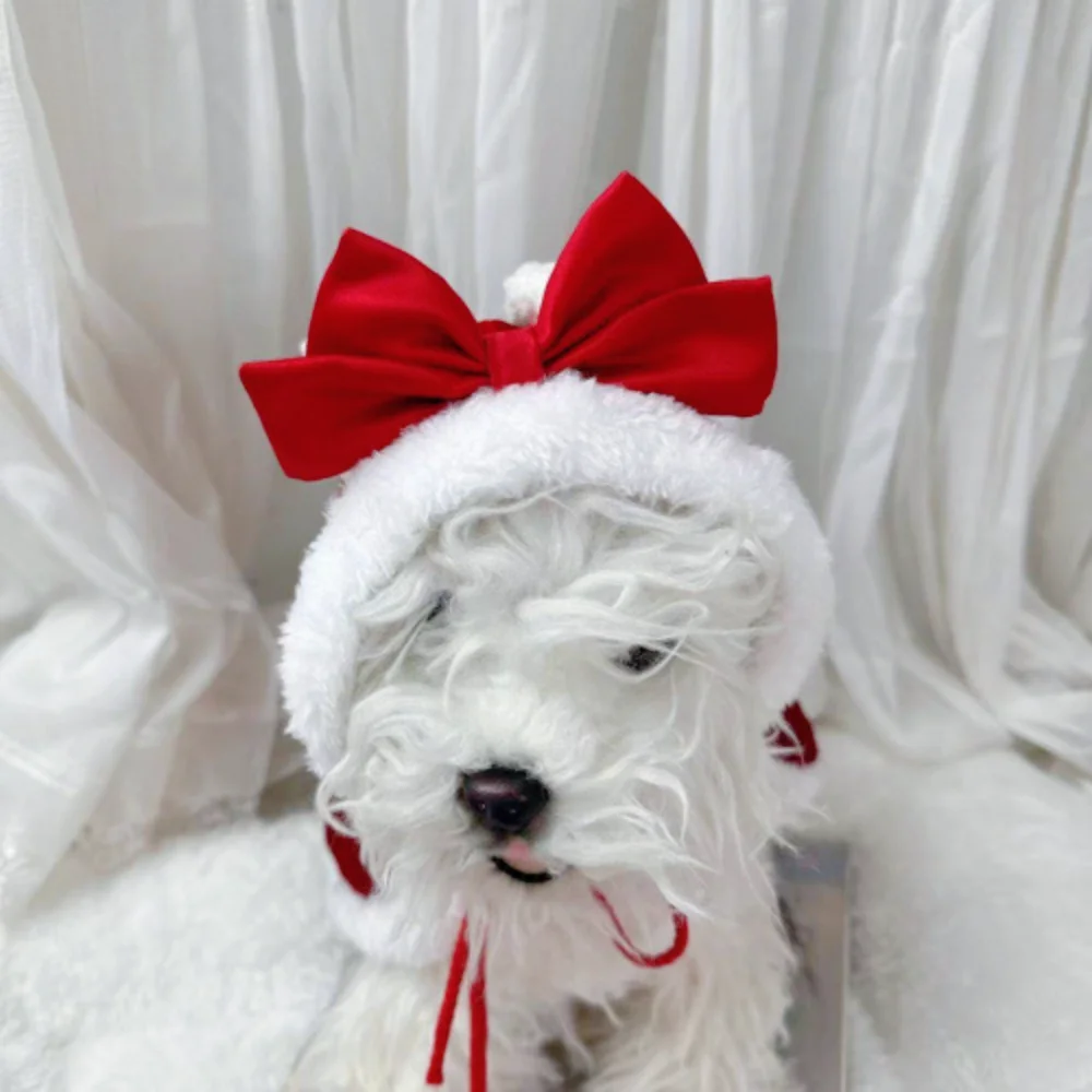 Capa de Navidad para mascotas, ropa roja de Año Nuevo, abrigo de peluche para perro, gato, cálido, orejas de conejo, decoración de fiesta, ropa para perro, Otoño e Invierno - imagen 3