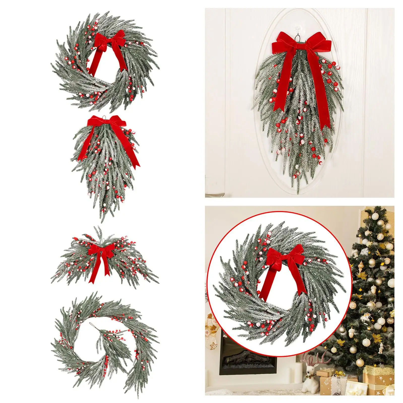 Christmas Garland Reusable Indoor and Outdoor Farmhouse Festival Home Decor Artificial Holly Red Berries Wreath Xmas Decoration