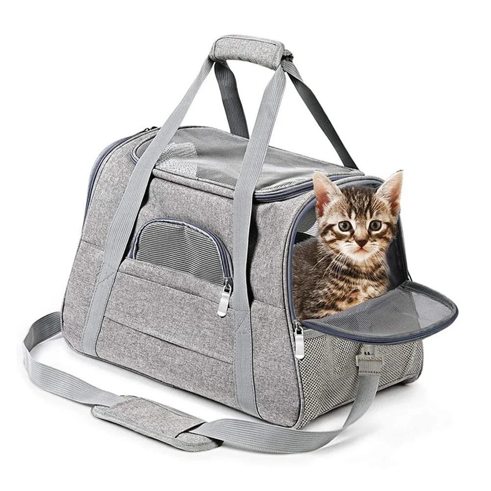 Transportadores suaves para mascotas, bolsa plegable portátil y transpirable, bolsas transportadoras para perros y gatos, bolso de viaje para mascotas con cremalleras de seguridad de bloqueo