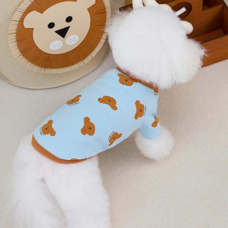 Ropa encantadora para perros, camisa con estampado de oso para perros pequeños, Bulldog Francés de York, sudadera con capucha para cachorros de gato rosa, Beige, amarillo y azul XL - imagen 5