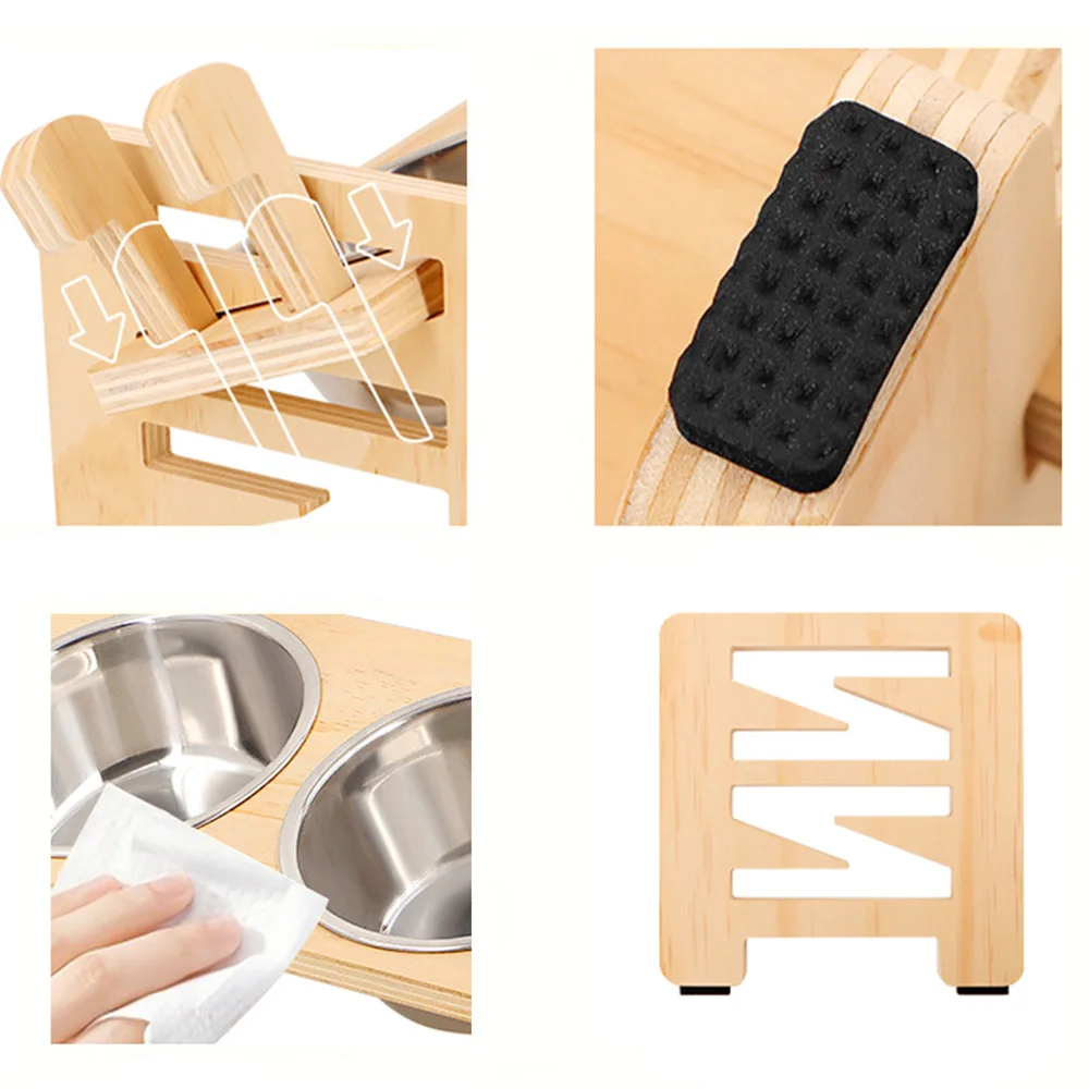 Cuencos elevados ajustables para mascotas para gatos y perros pequeños, soporte elevado para comedero de comida para mascotas con 2 platos de acero inoxidable para gatos de interior - imagen 3