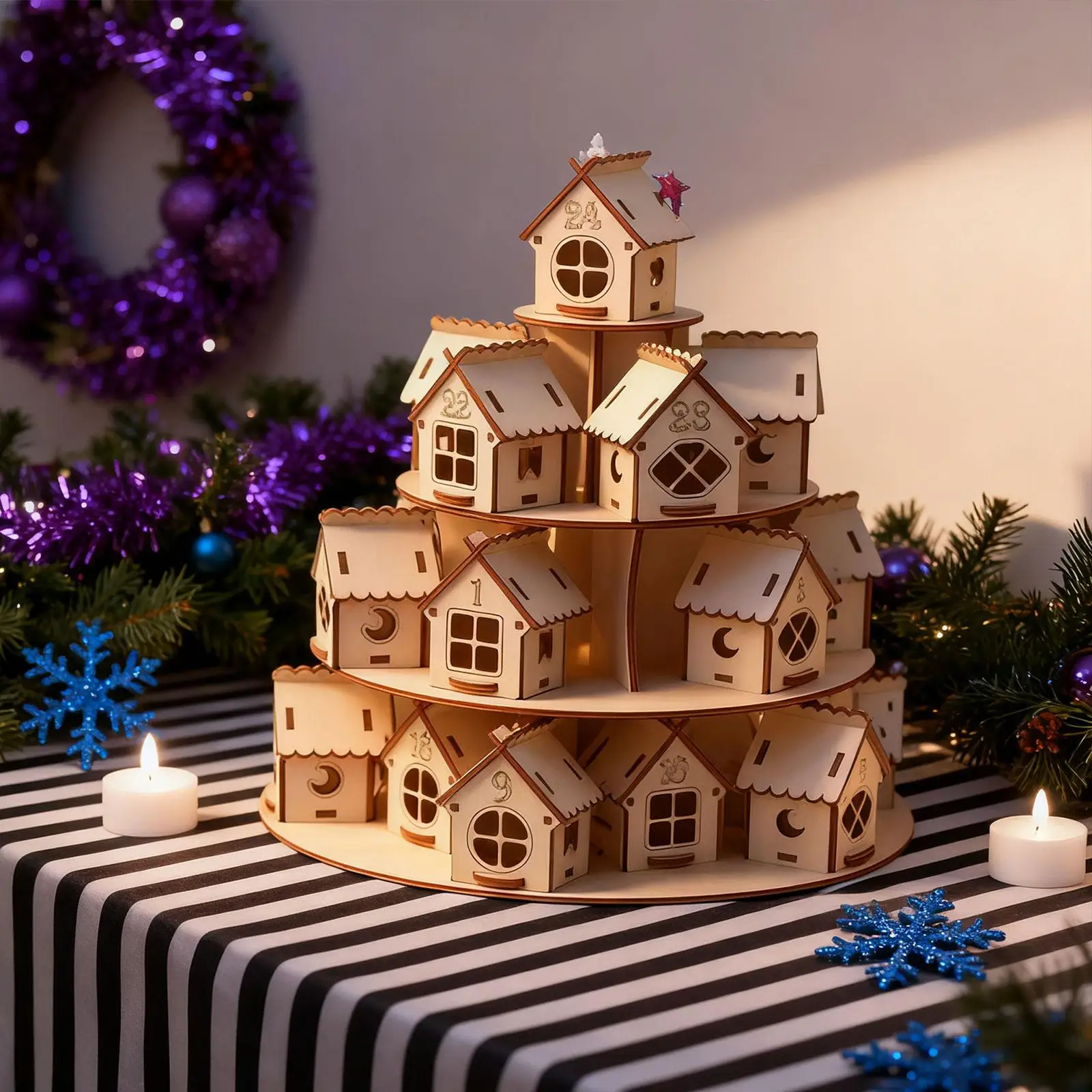 Calendario de Adviento de 24 días, decoración navideña, casa de madera para vacaciones, Navidad, Año Nuevo - imagen 3