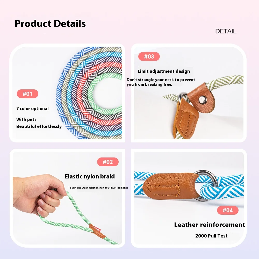 Correa de perro antiescape de primera calidad, diseño Jacquard coreano para razas pequeñas y medianas, cadena P sin extracción con Clip de seguridad, adorno reflectante - imagen 4