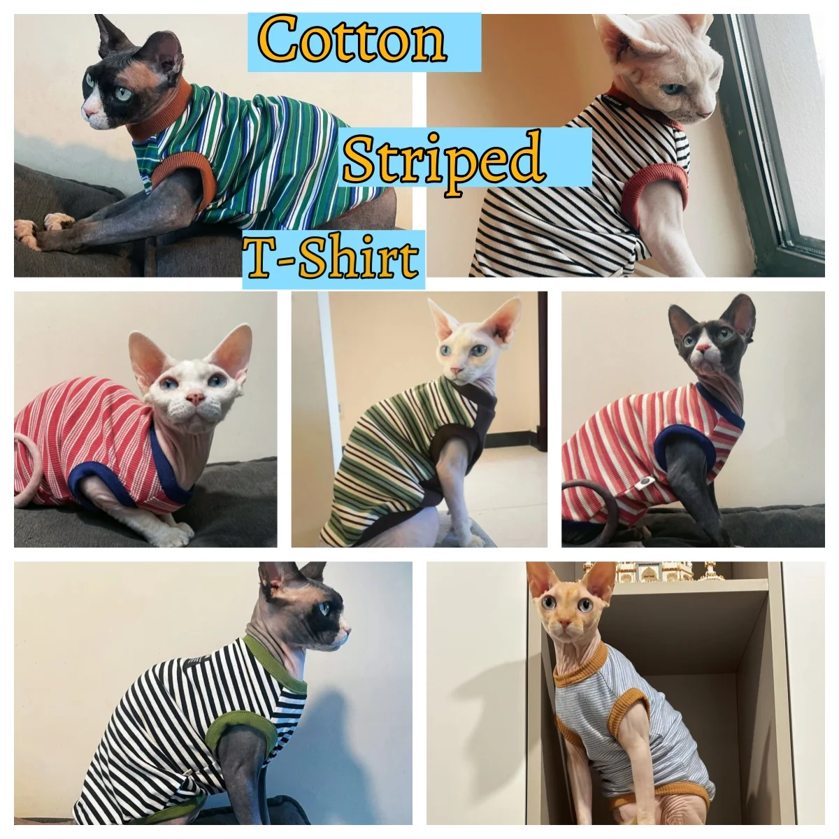 Ropa de gato Sphynx en primavera Camiseta de algodón a rayas verde café para gatitos Abrigo sin mangas para perros pequeños Devon Rex en verano