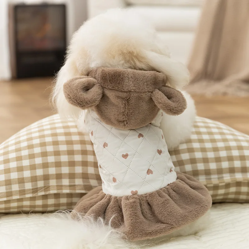 Chaqueta cálida de felpa con capucha para mascotas, abrigo de invierno y otoño, bonito vestido para perros, ropa de princesa para perros pequeños - imagen 2