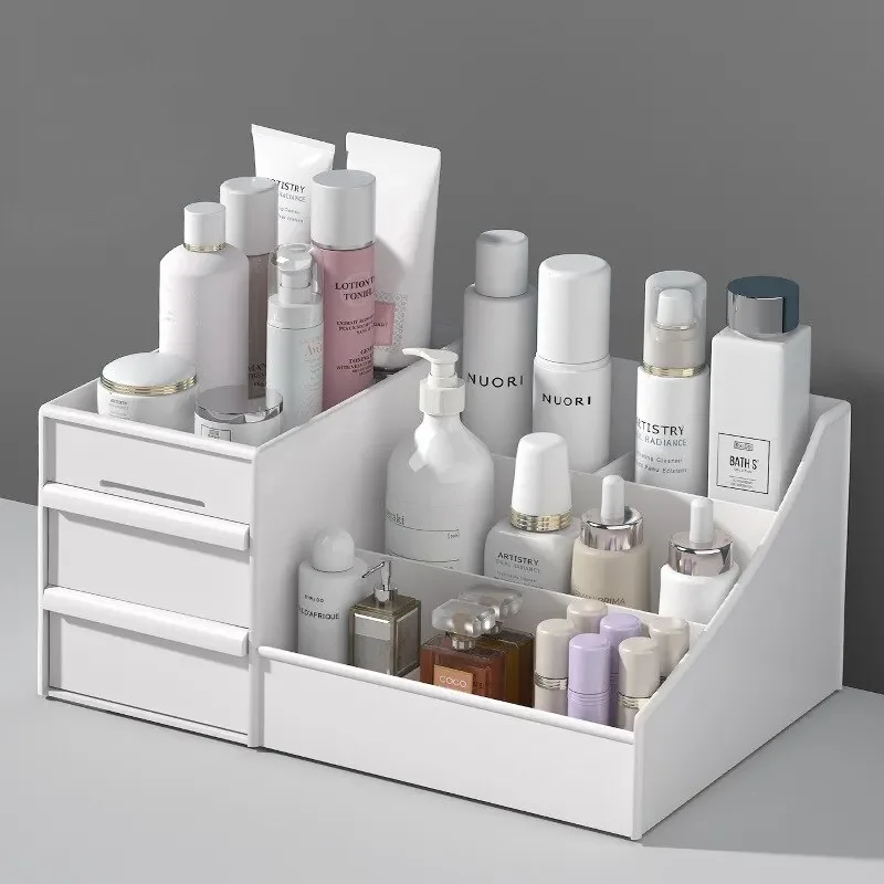 Cajón nuevo blanco, caja de almacenaje para maquillaje, acabado para dormitorio, estante de plástico, cosméticos, cuidado de la piel, tocador, escritorio, 1 ud. - imagen 2