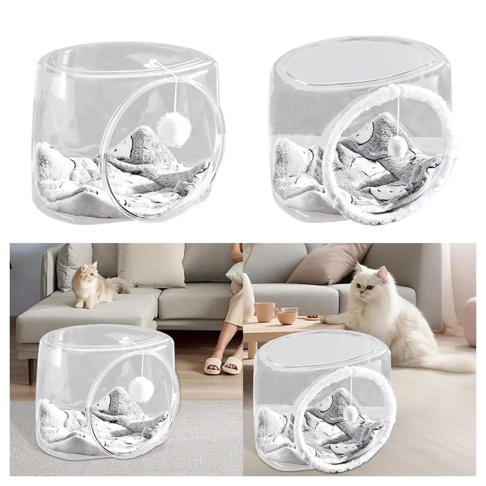 Cama para mascotas con cápsula espacial, cama para mascotas felina para dormir DEN, centro de actividades acogedor, cama para mascotas para gatos de interior, cama para dormir para gatos y conejos - imagen 4