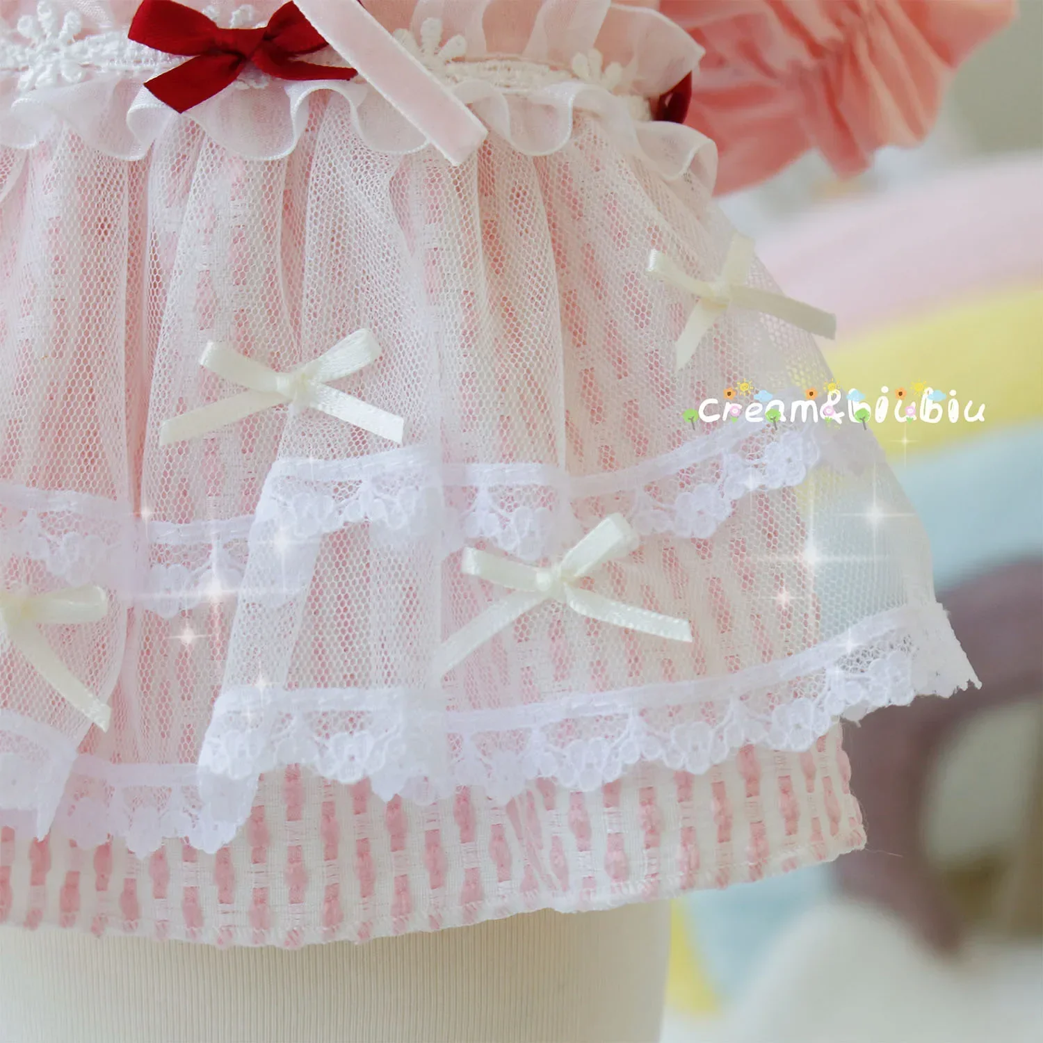 Vestido de encaje Floral con cuello de princesa para mascotas, vestido de malla con manga de burbuja para perros y gatos, vestido de peluche de nube rosa, ropa para perros pequeños - imagen 4