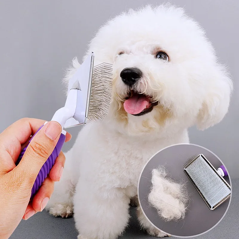 Peine para perros, cepillo de masaje para perros, peine para gatos de dientes largos, removedor de pelo para mascotas, cepillo de cuidado para perros, peines de acero inoxidable para Limpieza del cabello de perros - imagen 3