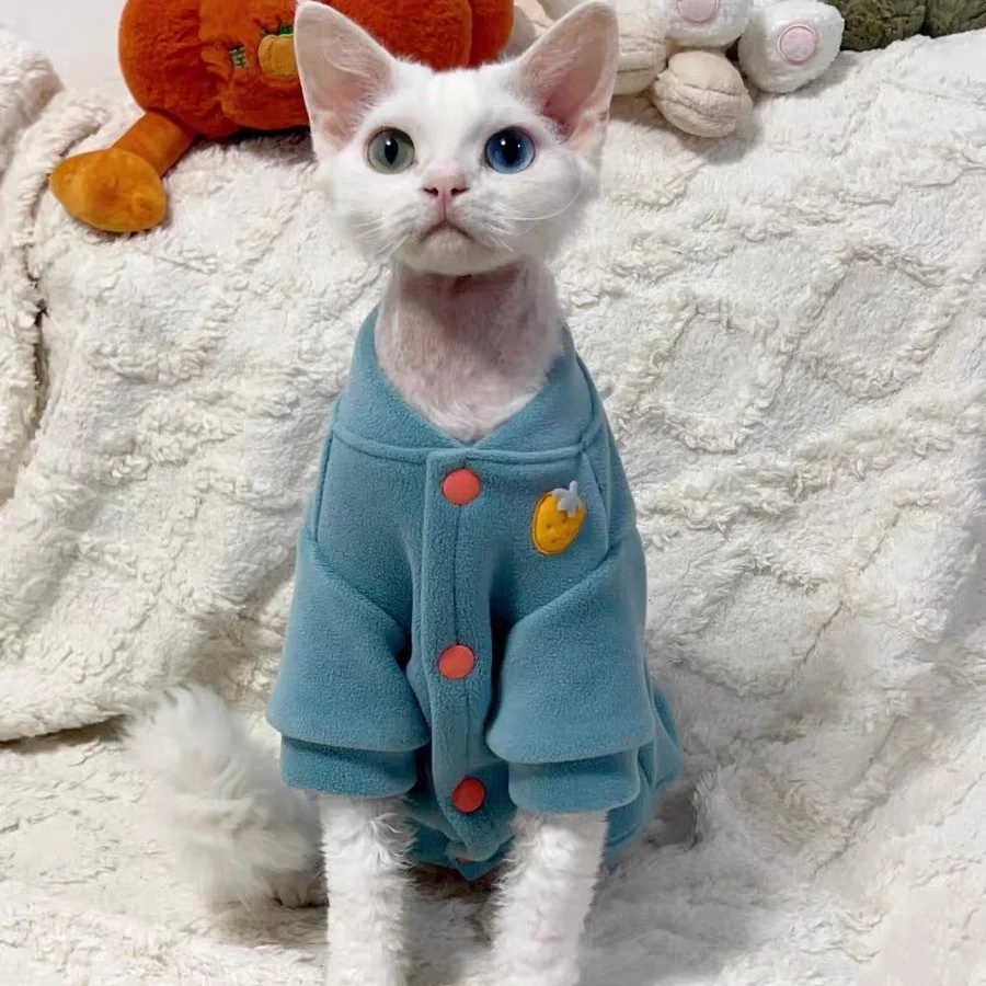 Chaqueta de lana verde de invierno para gato Sphynx, abrigo cálido de manga larga de otoño para Devon Rex, ropa de descanso morada suave y bonita para gatitos