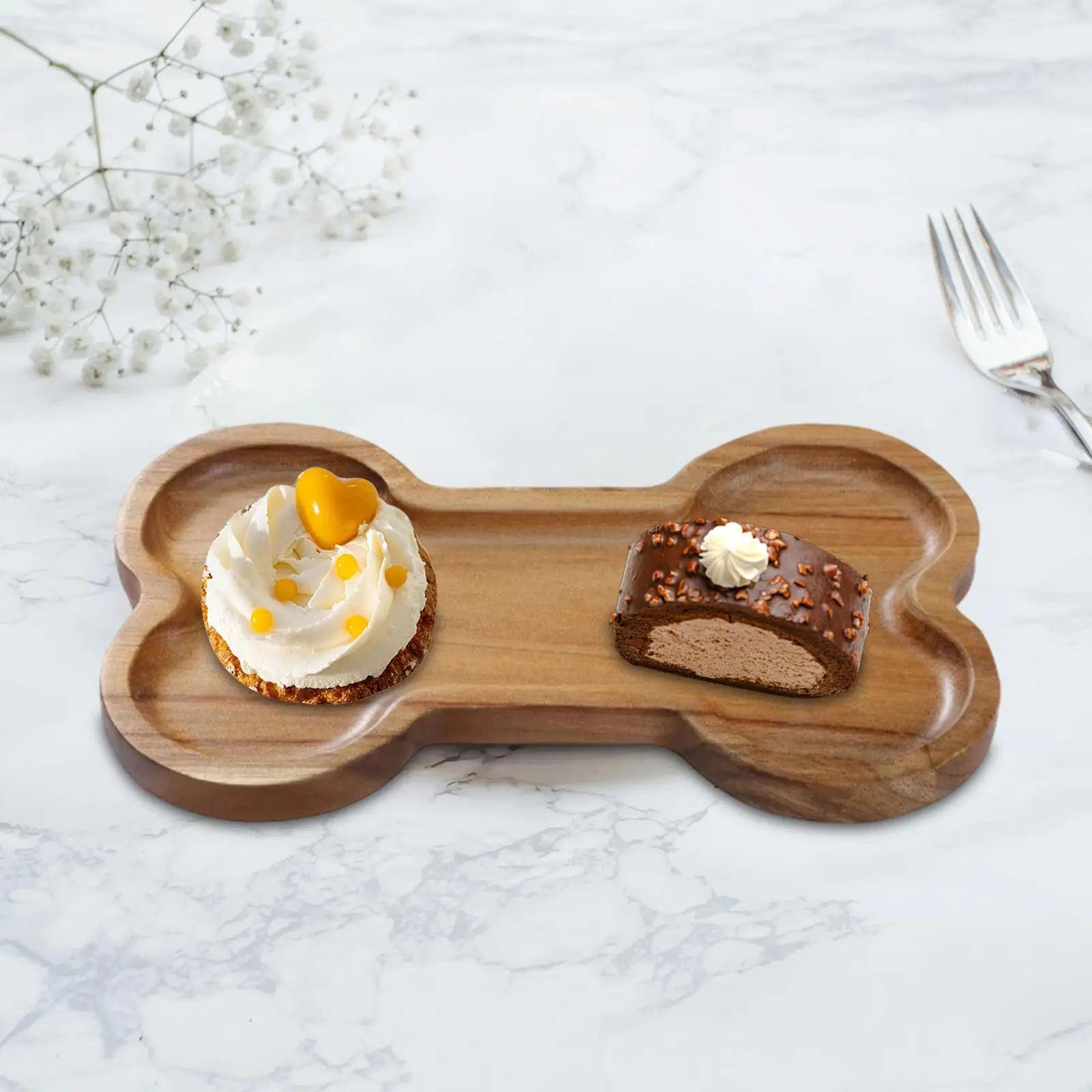 Wooden Serving Tray Organizer Rustic Dinner Tray Candy Dish Bowl, Wooden Plate Snack Plate for Dessert, Breakfast, Cupcake Fruit