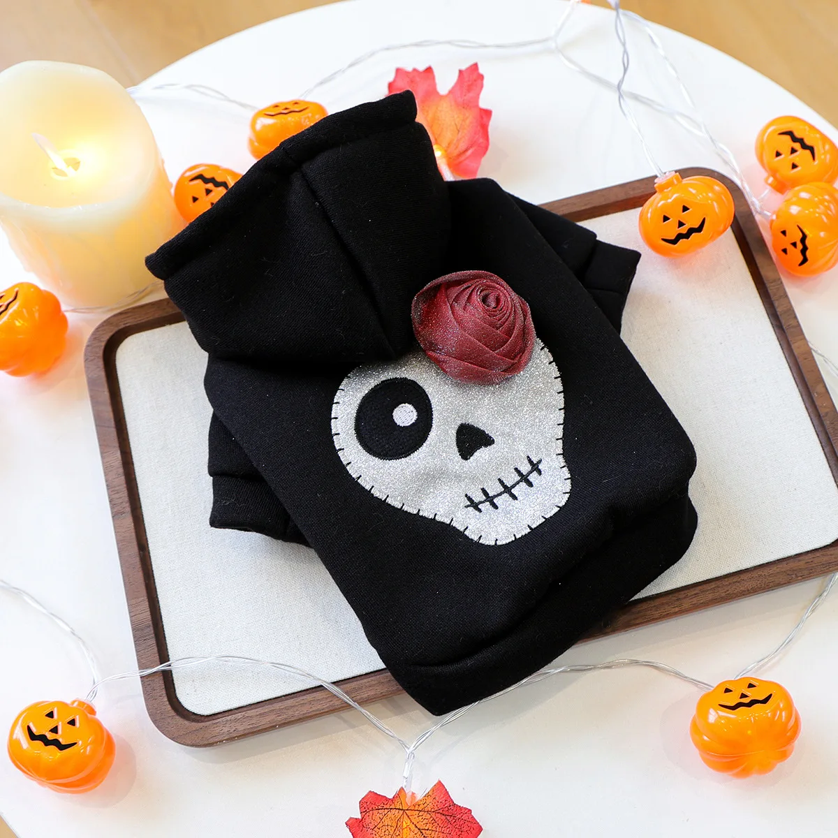 Ropa de Halloween para mascotas, calavera de perro con rosa, Sudadera con capucha para perro con sombrero, ropa elegante para mascotas, ropa de cosplay para mascotas, ropa de fiesta para mascotas - imagen 2