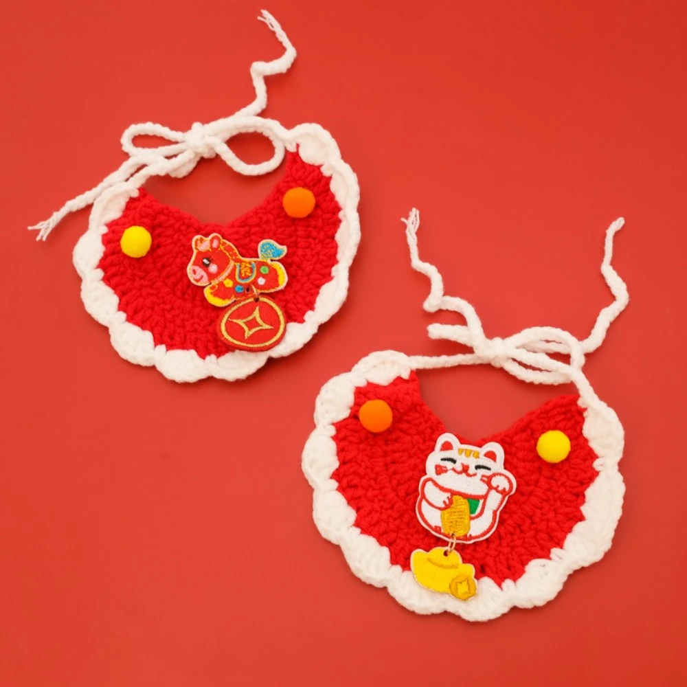 Collar pañuelo de punto para gatos rojo suerte Año Nuevo del Caballo - imagen 2