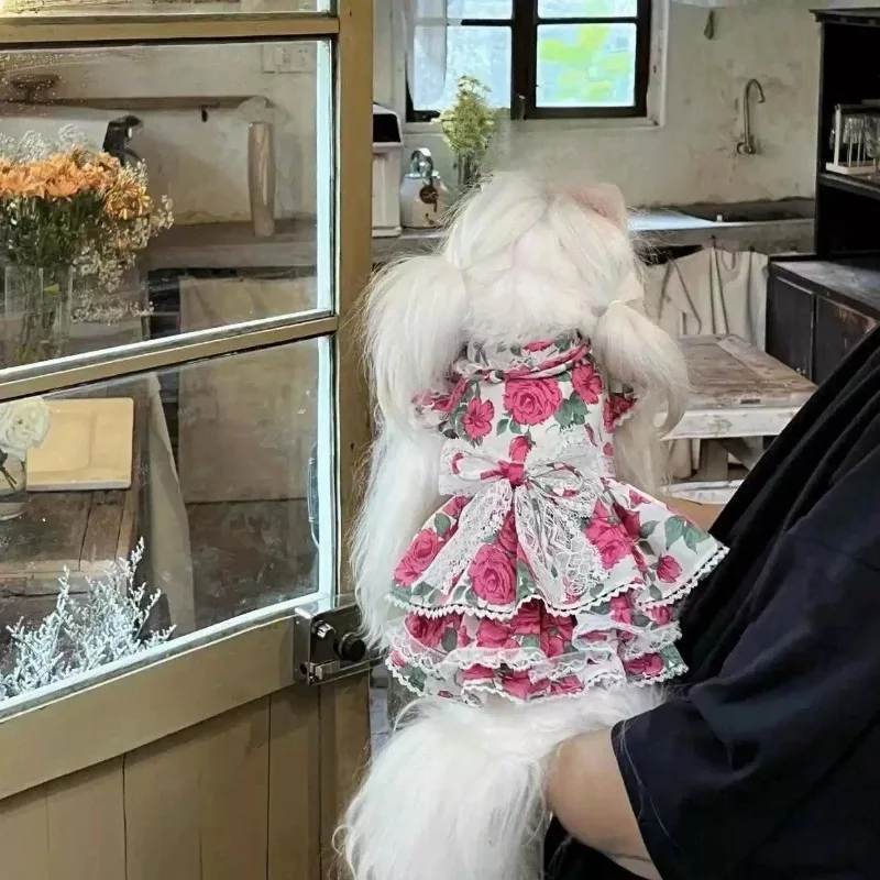 Ropa de flores para mascotas, vestido rosa de verano para mascotas, gatos, perros, Yorkshire, ropa de peluche, conversación romántica, camiseta sin mangas múltiple, ropa para perros pequeños - imagen 5