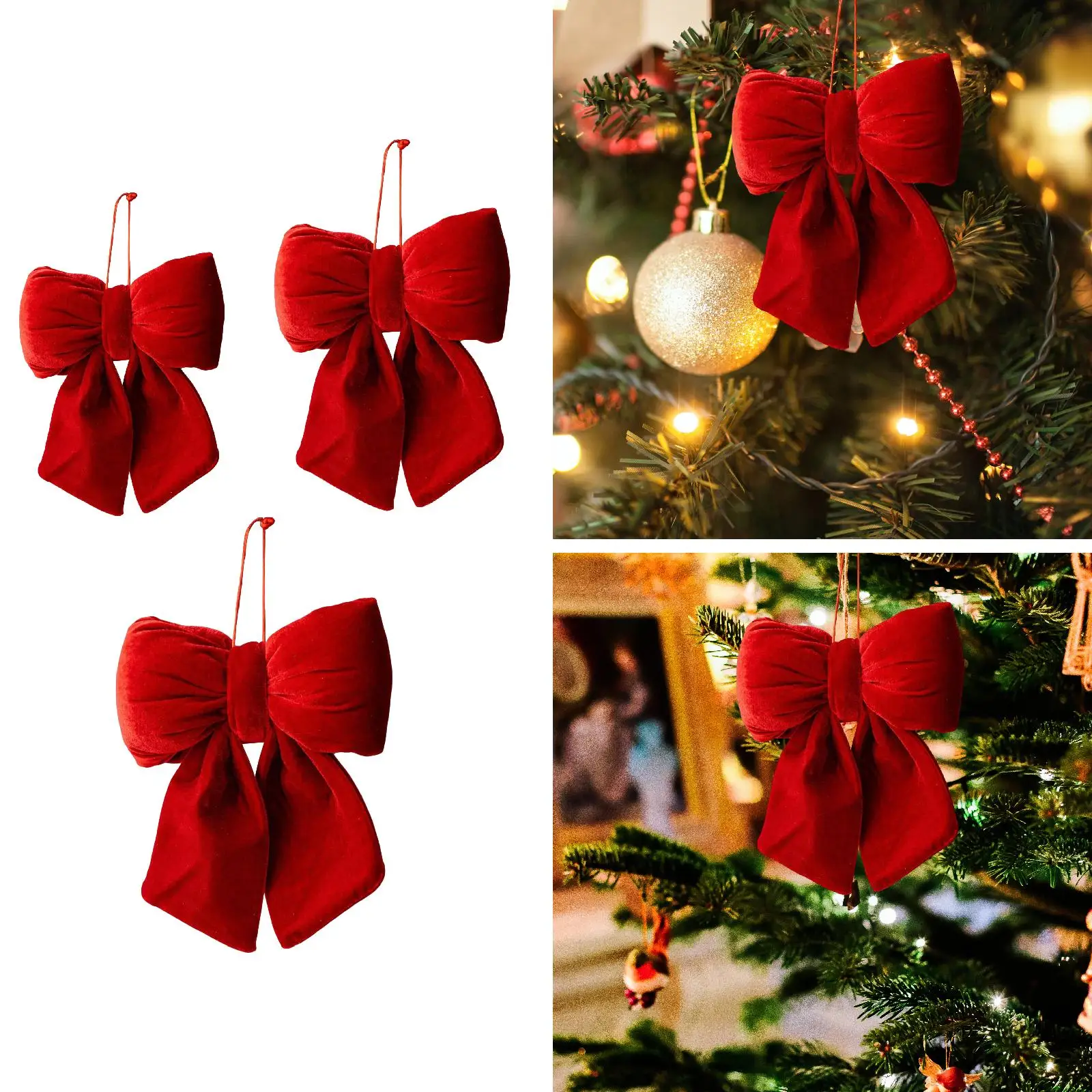 Christmas Bow Hanging Ornament Creative Decorative Velvet Bow Xmas Tree