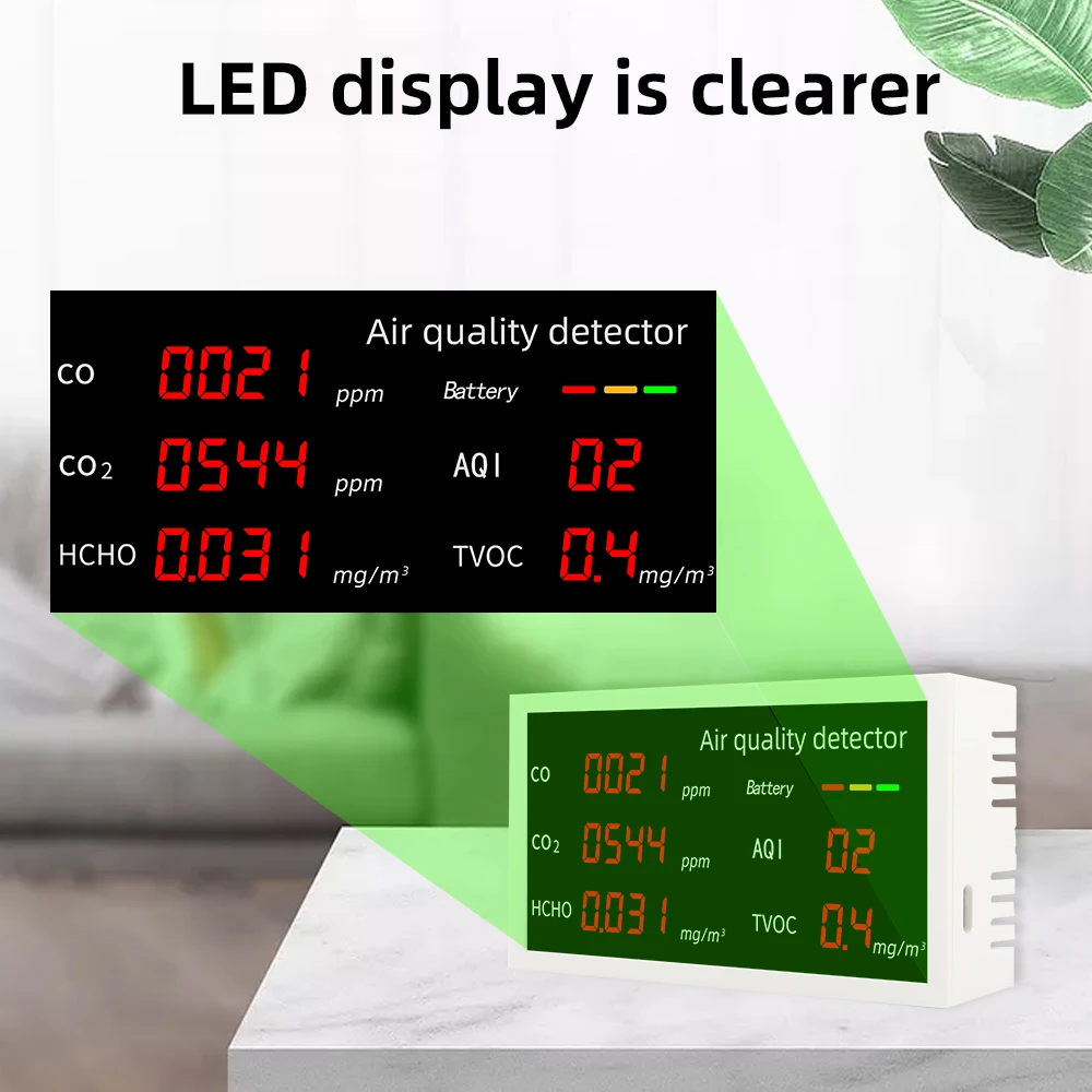 Detector multifuncional de calidad del aire, Monitor de contaminación de Gas, probador ACO/CO2/HCHO/AQI/TVOC, medidor de monóxido de carbono para el hogar - imagen 3