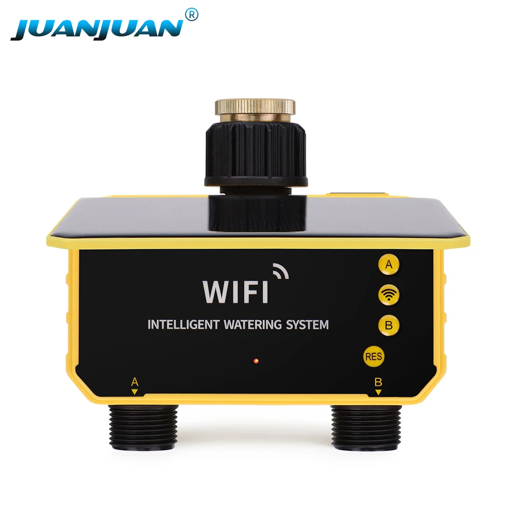Temporizador de agua de riego Solar WiFi, controlador de sincronización de riego de 1/2 salidas, dispositivo de riego automático para jardín de flores, detección de lluvia