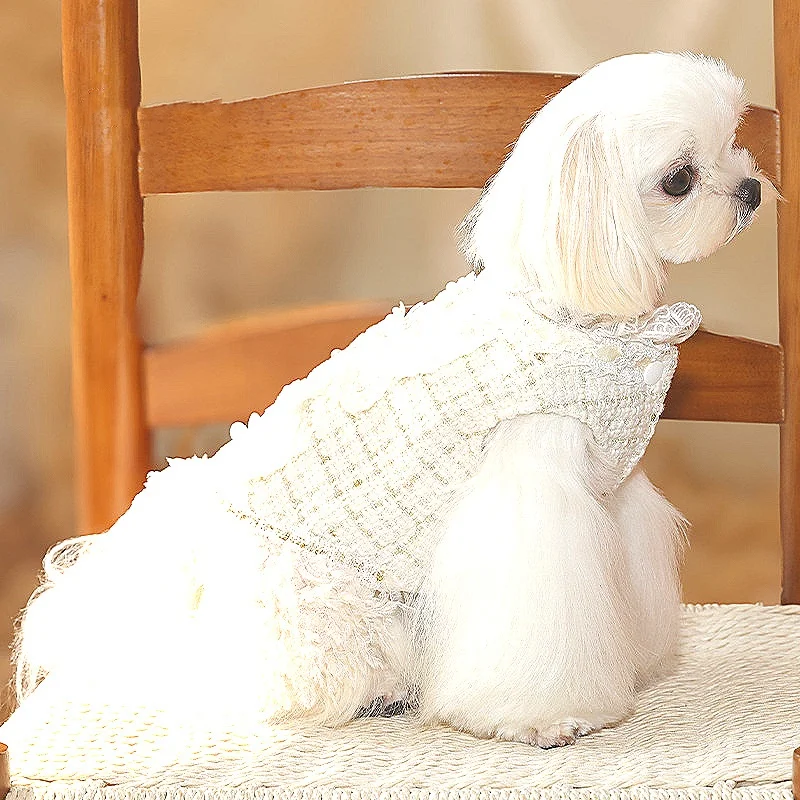 Vestidos lolita de Tweed para perros pequeños, vestido de princesa para perros, vestido de boda para mascotas, ropa Formal para fiesta de cumpleaños, vestido de tul para perros
