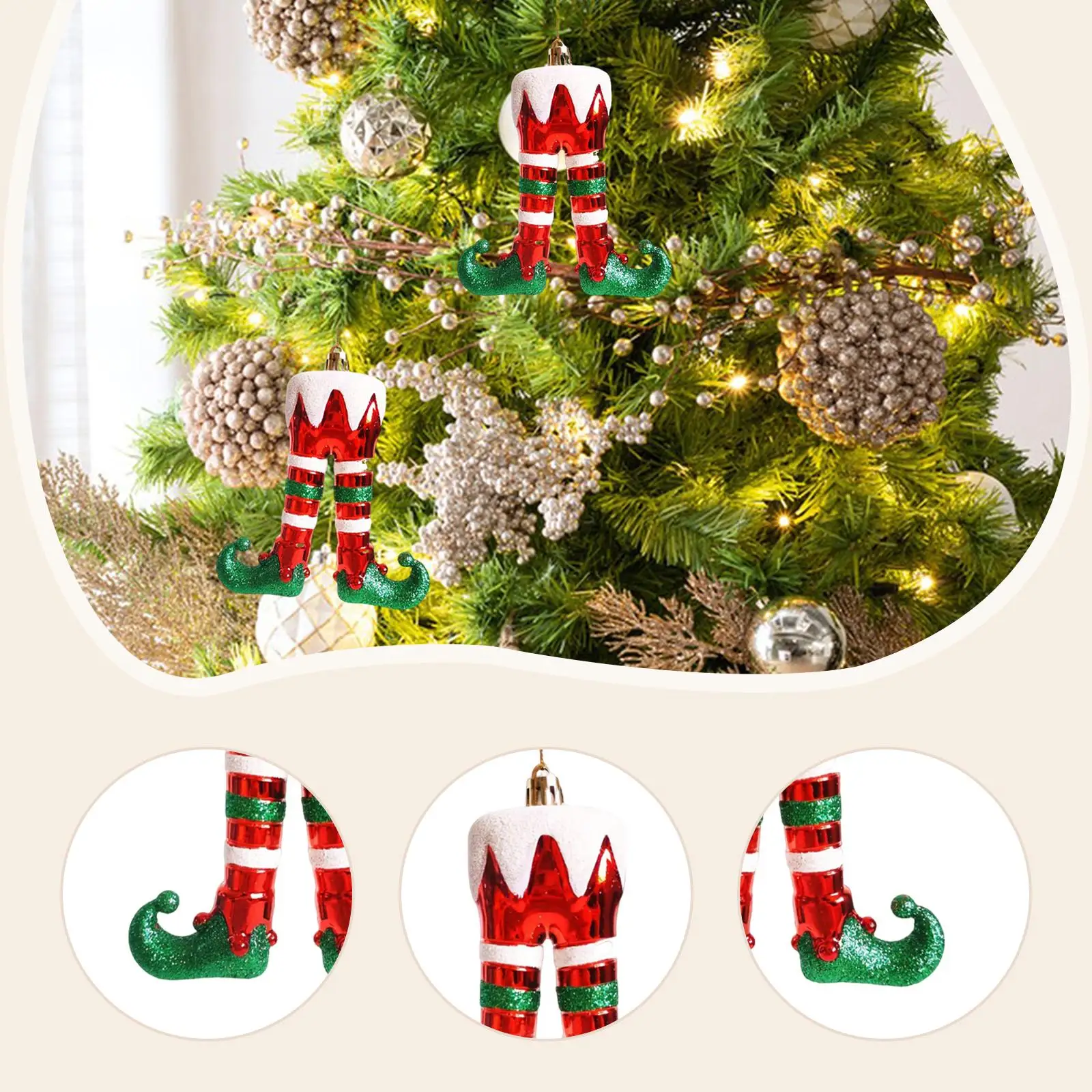 4x decoración colgante divertida de pierna de elfo de Navidad, decoración de árbol rojo, verde y blanco, decoración colgante de bota de elfo, colgante de coche para escritorio interior - imagen 5