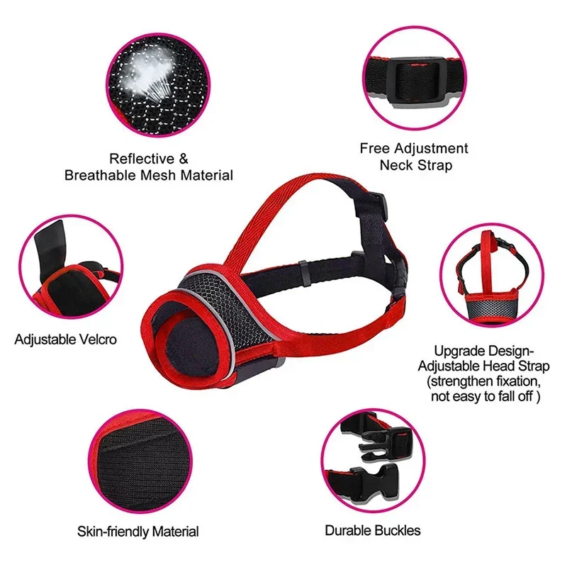 Bozal suave para perros pequeños y medianos, perro salchicha, Corgi, caniche, bozales reflectantes ajustables para morder, masticar, malla transpirable - imagen 4