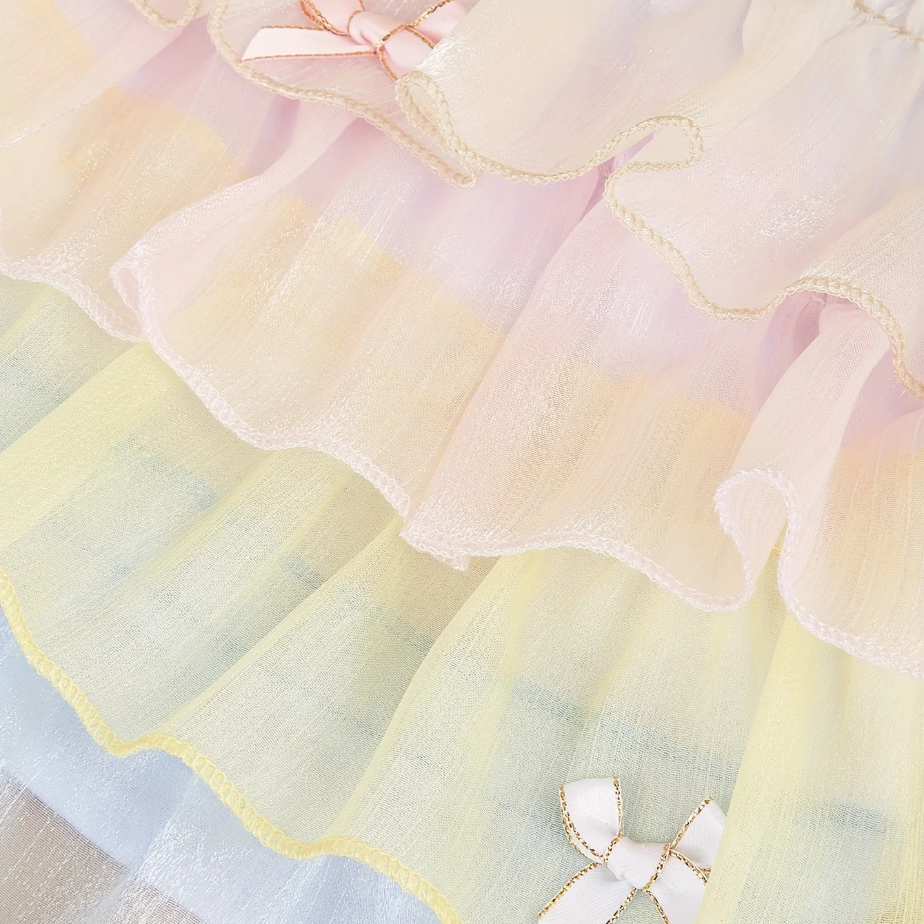 Vestido de verano para cachorros, falda escalonada de tul arcoíris, lindo traje con tirantes para cachorros, ropa de hada para mascotas con lazos, ropa transpirable para perros pequeños - imagen 5