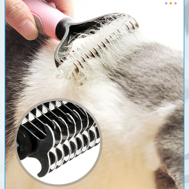 HOOPET-peine de depilación para perros y gatos, cortador de nudos de piel, herramientas de aseo para perros, recortador de pelo para cachorros y gatitos - imagen 3