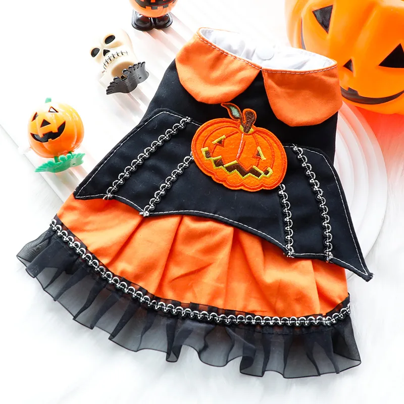 Vestido de calabaza para mascotas, vestido de princesa para gatos, vestido de sirvienta para Halloween, vestidos para perros pequeños, ropa de Navidad para cachorros, primavera y otoño - imagen 3