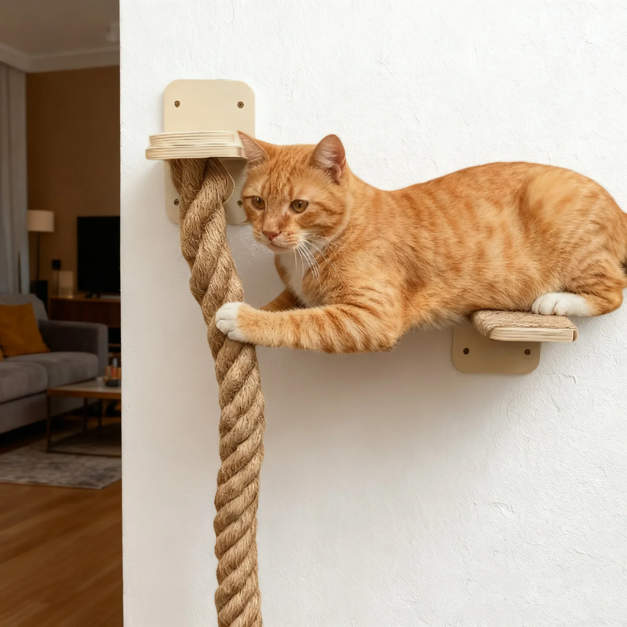 Escalera de madera para gatos con cuerda de sisal, mueble rascador - imagen 5
