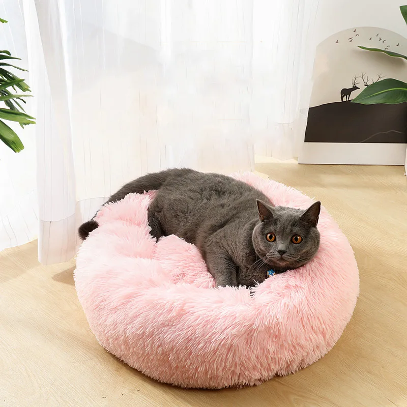 Cama para gatos, casa, Donut, sofá redondo, suministros de invierno, accesorios para mascotas, productos cálidos, cojines, cesta, estera para gatitos, camas para perros y gatos - imagen 3