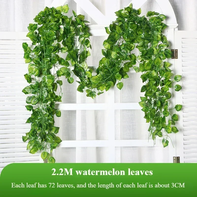 1 Uds. Planta Artificial de 2,2 M, hojas verdes, hiedra, plantas de vid colgantes para pared, decoración del jardín del hogar, fiesta de boda, hojas de corona falsas DIY
