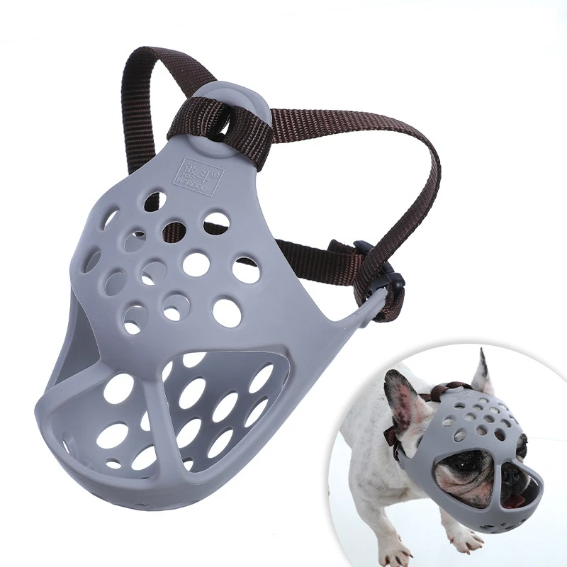 Bozales de muso corto para perros, máscara bucal transpirable antimordeduras para Bulldog, máscara de bozal para perros de cara plana, accesorios para perros al aire libre - imagen 3