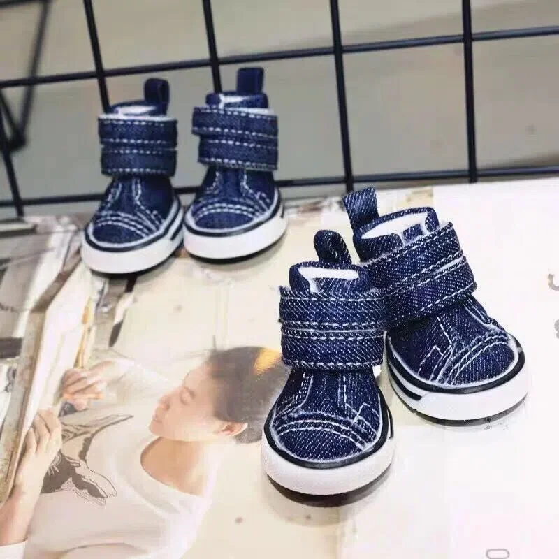 4 unids/set de zapatos de lona para perros, zapatos profesionales transpirables para perros al aire libre, calcetines antideslizantes para cachorros, zapatos antideslizantes para cachorros - imagen 2