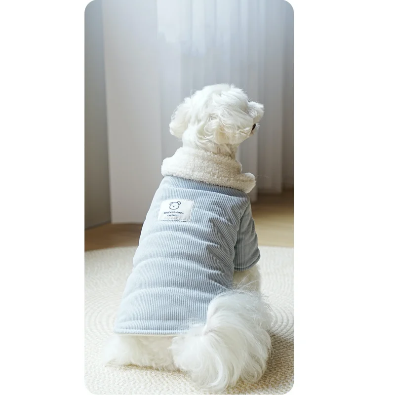 Chaqueta polar de invierno para perros pequeños Mangas largas Abrigo cálido de felpa Macarons para cachorros Pijama de peluche Bichón Suéter rosa otoñal - imagen 3