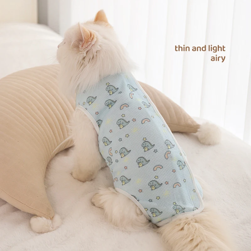 HOOPET-traje de cirugía para gato, ropa de recuperación Post Spay, diseño de dinosaurio/cáscara de huevo/Cactus, transpirable, ligero, suave, cuello electrónico, Alternat - imagen 3