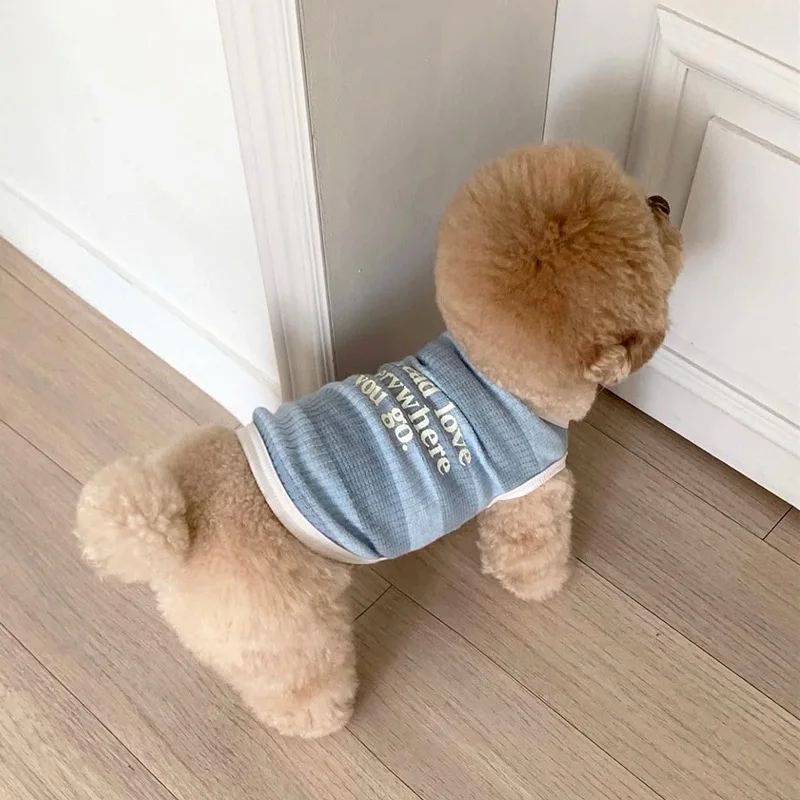 Camiseta sin mangas a rayas de primavera para mascotas, Teddy fino para perros Yorkshire, correa para perros pequeños y gatos, ropa para cachorros, ropa para perros pequeños - imagen 4