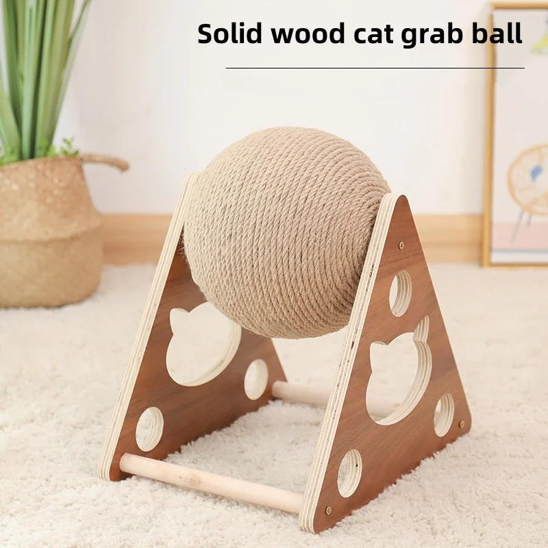 Juguete rascador de Sisal para gato, Bola de rascado de madera maciza, tablero de Sisal duradero Natural, rascador para gato, escalada de cuerda de Sisal - imagen 2