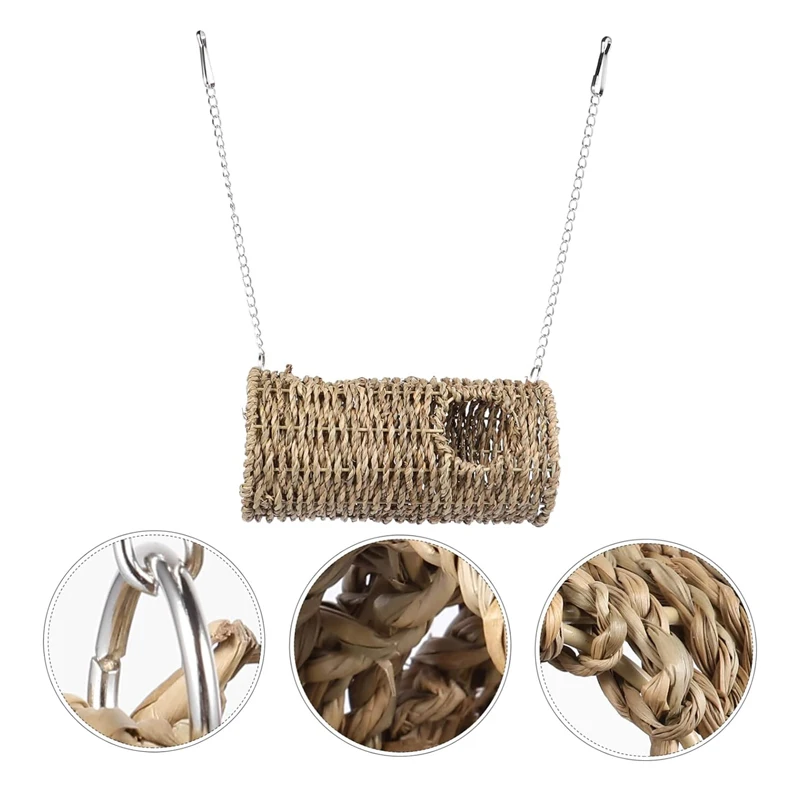 Hamaca para hámster, jaula colgante, túnel para cama, juguetes para ratas, tubos para mascotas, pájaros, loros, algas marinas, casas de ratán, hurón, tubo de Chinchilla tejido - imagen 2