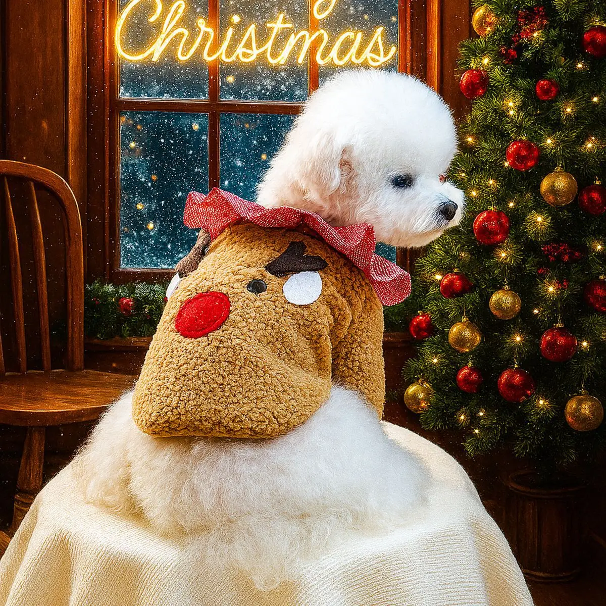 Ropa navideña esponjosa para mascotas, disfraz para perros, abrigo de piel con cuello a cuadros, abrigo de alce, trajes de invierno para perros pequeños, ropa para mascotas