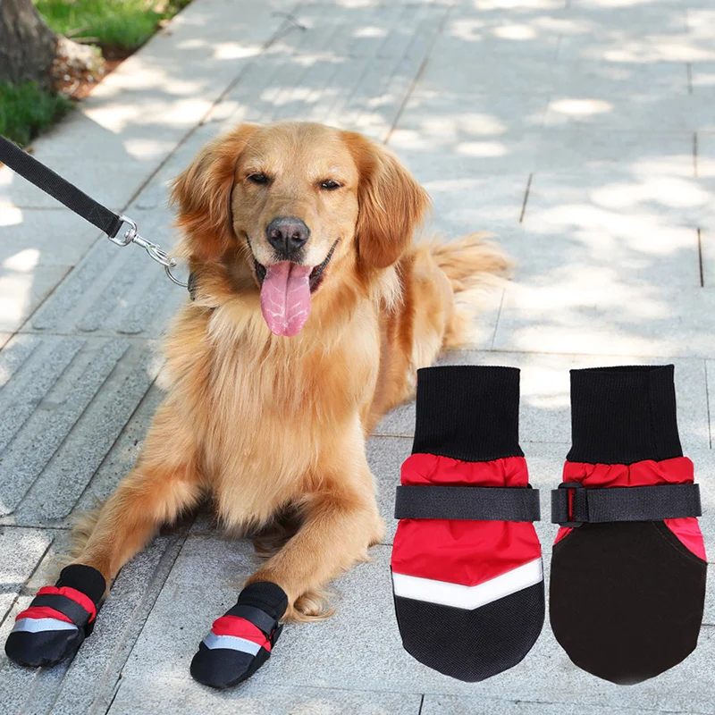 Zapatos impermeables de invierno para perros y gatos, botas antideslizantes para la nieve, Protector de pata, zapatos reflectantes cálidos para cachorros medianos y grandes, 4 piezas - imagen 2
