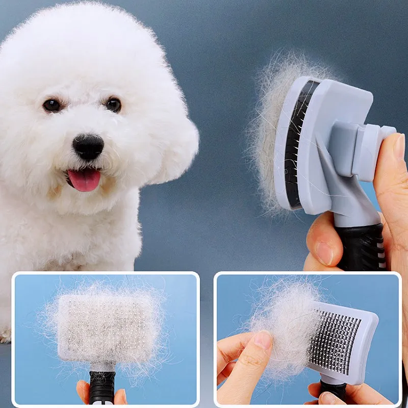 Cepillo para perros, peine de masaje para perros, removedor automático de pelo para mascotas, cepillo autolimpiante para gatos, cuidado de mascotas, cepillos de limpieza con un botón para perros, peine - imagen 2