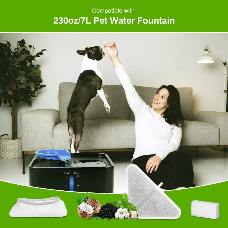 230oz Dog Water Fountain 5 Layers Filtration System 7L Pet Fountain, 6 Filters+ 6 Sponges+6 Mesh Bags for 1.8GAL Dog Water Bowl - imagen 2