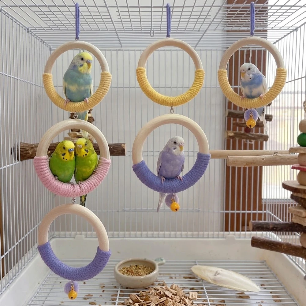 Columpio de madera con cuerda para periquitos y loros - imagen 2