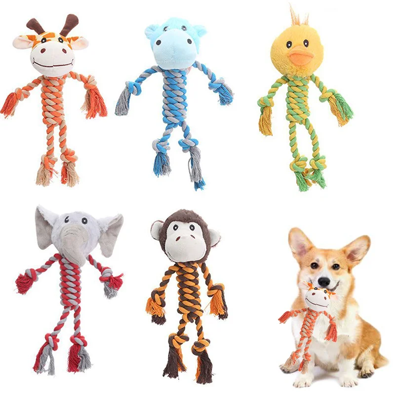 Juguete chirriante para perros pequeños, peluche suave para masticar, forma de Animal, resistente a las mordeduras, cuerda de algodón, suministros para mascotas