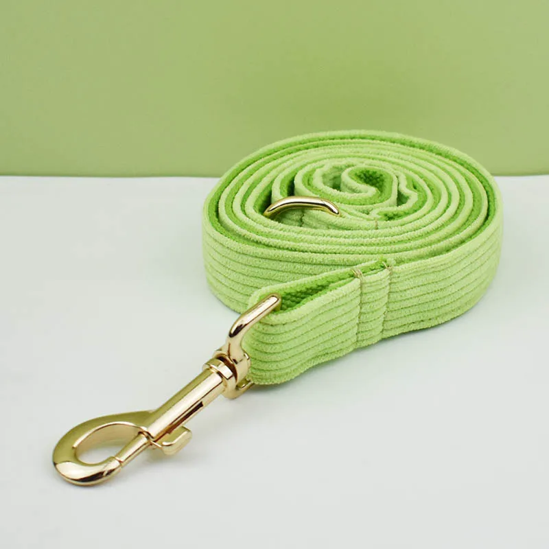 Juego de Collar y correa de pana verde con fruta de manzana para perros, placa de identificación grabada personalizada, suministros para mascotas, correa de pana 05 - imagen 5