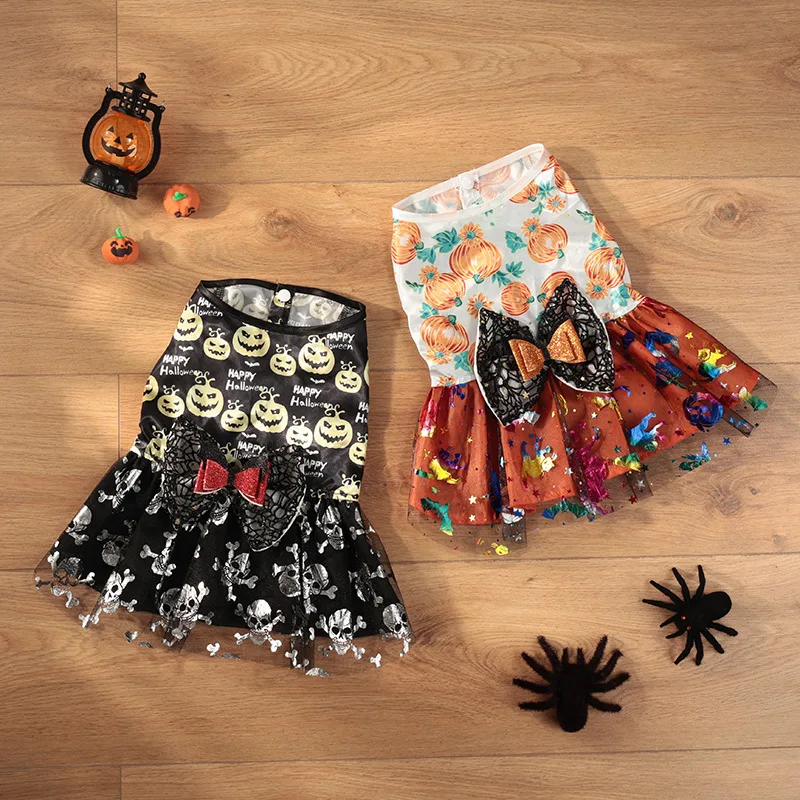 Vestido de Halloween para perros, disfraz de calabaza para mascotas, traje de fiesta para perros pequeños, medianos y grandes