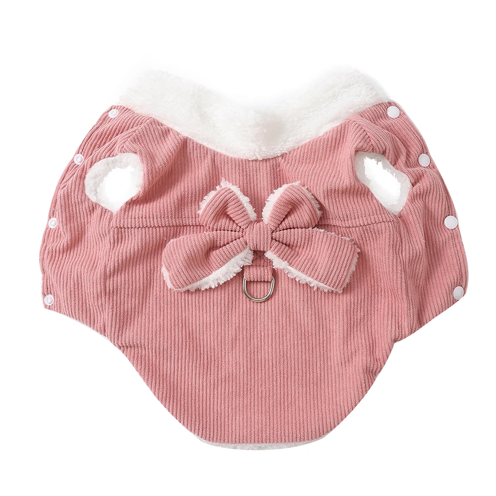 Ropa de invierno para perros pequeños y gatos, chaqueta acogedora de lana para cachorros, abrigo con anillo en D, bonito lazo, chaleco para Bulldog Francés Yorkie, monos - imagen 3