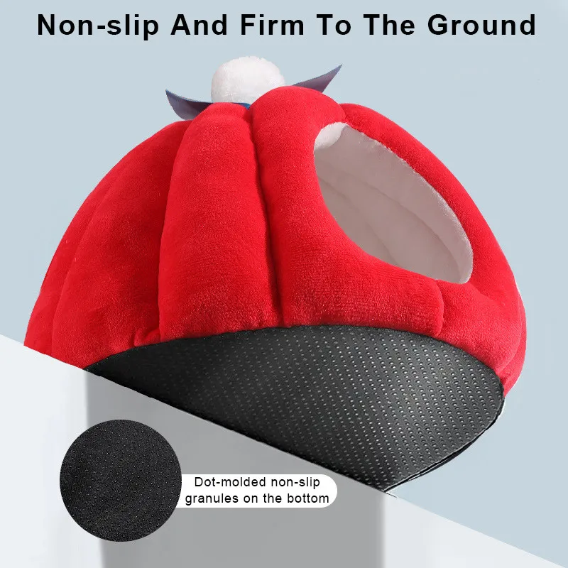 Cama suave y cálida para gato, casa antideslizante con forma de calabaza de dibujos animados, nido interior para mascotas, suministros para mascotas, Invierno - imagen 4