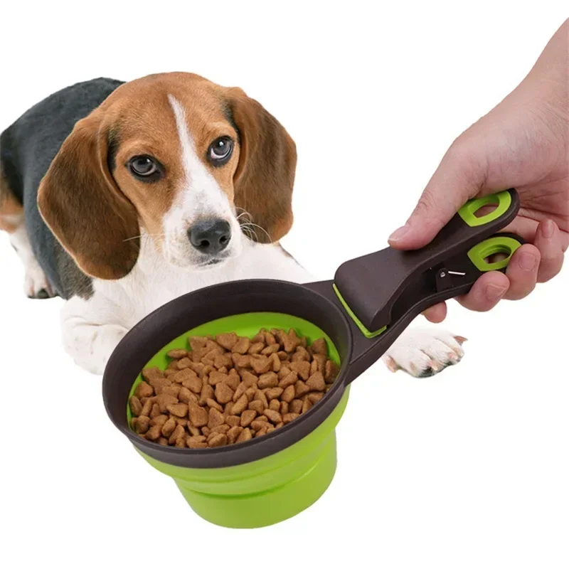 Cuenco plegable de silicona para mascotas, cuchara de comida, bolsa de comida plegable para perros, tazón de agua, taza medidora, suministros alimentadores para cachorros, Clip de almacenamiento de aperitivos - imagen 2