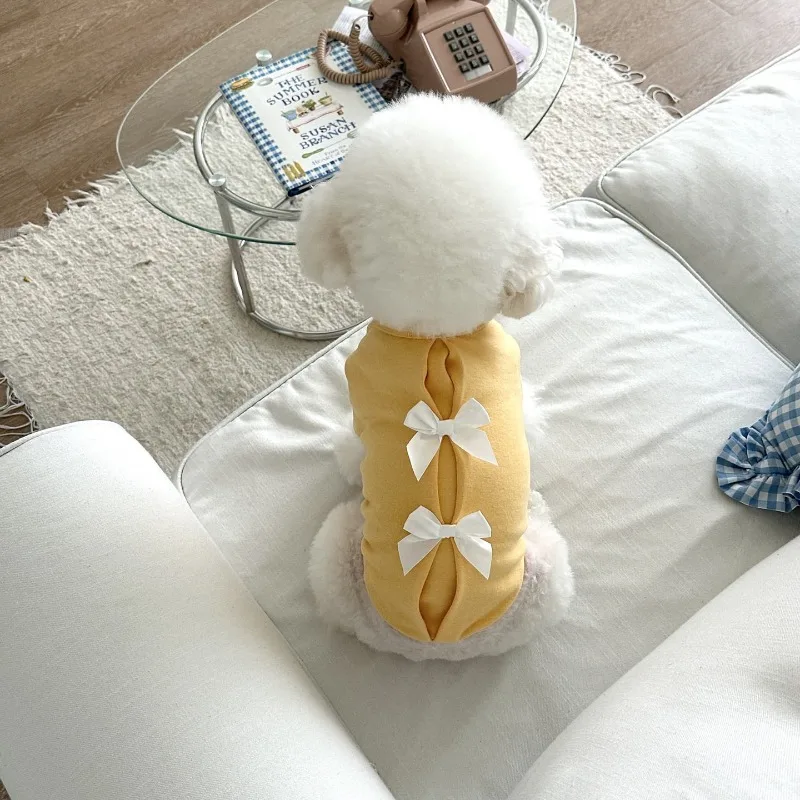 Pet Clothes Bow Hoodie Tie Patchwork Sweater Dog Princess Shirt Embroidered Flower Pet Pink Bowknot Princess Clothes Puppy Pet - imagen 4